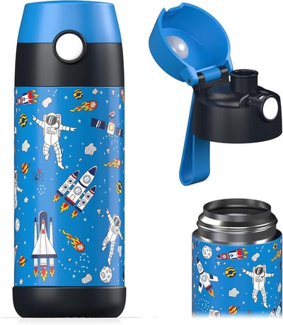 SnelShoppen - RVS Kinderdrinkfles 350 ml - BPA-vrij, Lekvrije Drinkbeker met Chug Lid - Ruimte Model - Ideaal voor School, Nursery, Sport en Uitjes