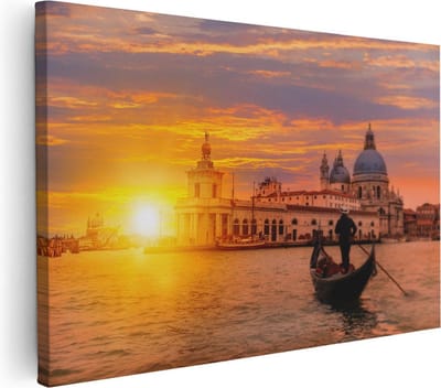Artaza Canvas Schilderij Zonsondergang - 30x20 cm - Klein - Wanddecoratie Skyline - Muurdecoratie Venetië - Kamer Accessoires Boot