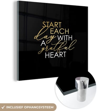 MuchoWow® Glasschilderij 50x50 cm - Schilderij acrylglas - Quote - Heart - Goud - Zwart - Foto op glas - Schilderijen
