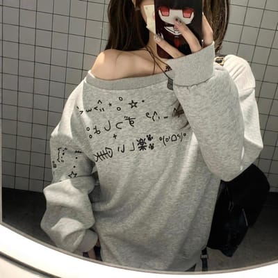 Design-siding Casual Sweatshirt voor Dames In Lente en Herfst Nieuwe Losse Schouder Top voor Dames 2XL gray