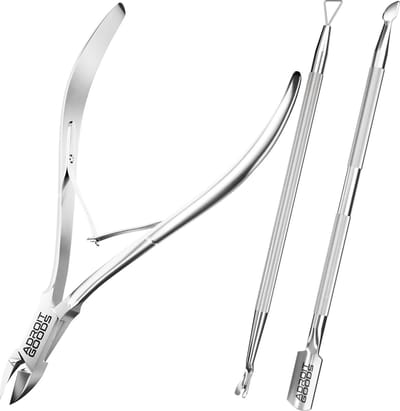 AdroitGoods 3 delige Nagelriem Knipper set - Silver - Cuticle Pusher Duwer Verwijderaar Trimmer Mesje - bokkenpootje nagels