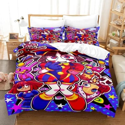 De Amazing Digital Circus Beddengoedset Exquise Bedbenodigdheden Set Dekbedovertrek Beddekbedset Beddengoedset Verjaardagscadeaus AU Single(140x210cm)