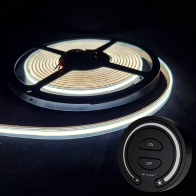 LED Strip COB - 10 Meter - Complete Set - 6000k - Koud Wit - 24V - IP65 Waterdicht - 480LED/m - Met Draadloze Mi-Light(MiBoxer) Touch Wandbediening(Zwart)