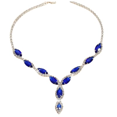 ketting -Anila- Blauw- strass- zilverkleur- trouwen- Charme Bijoux