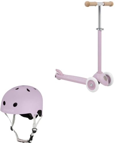 Banwood Eco Scooter + Basket + Eco Fietshelm - Lavender - kinderstep - kinder helm - voordeelset