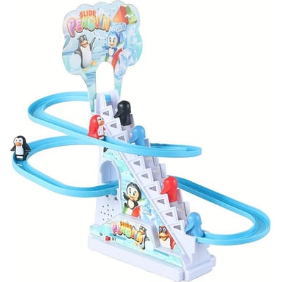 Pinguïn Race Set Pinguïn Glijbaan Speelset LED Knipperende Lichten Racebaan Spel Set Pinguïn Trappenklim Speelgoed Kinder Vakantiecadeau white