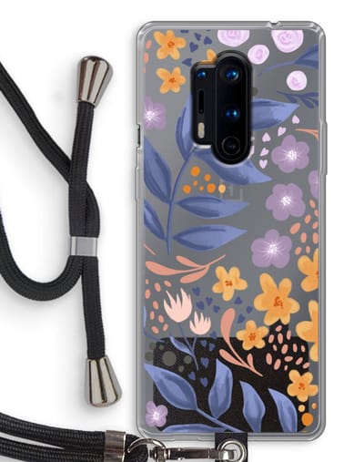 Case Company® - Hoesje met koord geschikt voor OnePlus 8 Pro hoesje met Koord - Flowers with blue leaves - Telefoonhoesje met Zwart Koord - Bescherming aan alle Kanten en Over de Schermrand