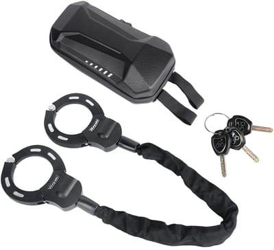 NaevaMi Scooterslot - Met Stuur Tas 3L - Scooter Slot - Fatbike Slot - 60 cm Ketting Lengte, Totale Lengte 90 cm - Anti Diefstal Bescherming - Handboeien Ontwerp - Slot voor E-Scooter fiets, Motor, Scooter - Gemakkelijk in Gebruik - Zwart