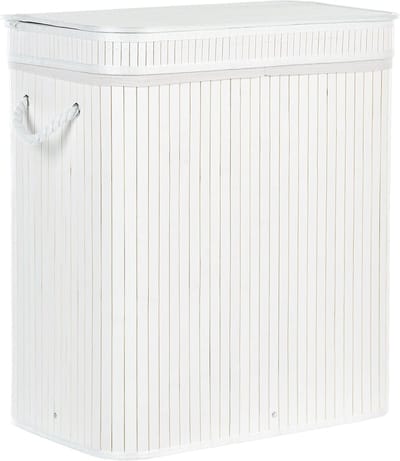 Wasmand met deksel - Kledingmand opberger - Sorteer wasgoed - Natuurlijk bamboe materiaal - 52x34x60 cm - Wit