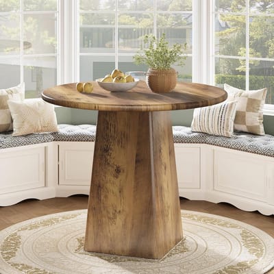 Tribesigns Ronde Eettafel voor 4 Personen - 80 x 80 x 75 cm - Industrieel Design - Bruin - met Vierkante Basis voor Eetkamer, Keuken, Woonkamer