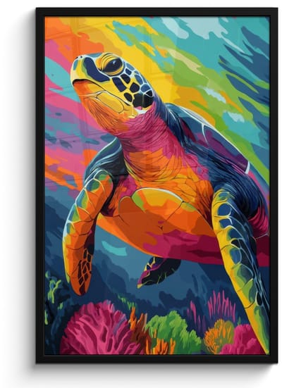 Poster in lijst - Fotolijst 60x90 cm - Posters - Koraal - Schildpad - Abstract - Water - Posterlijst zwart - Decoratie - Wanddecoratie woonkamer - Muurdecoratie slaapkamer