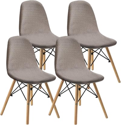 PromoHome Eetkamerstoelhoezen Set van 4 - Rekbare Beschermhoezen voor Stoelen - Moderne Jacquard Design - Machinewasbaar - Taupe
