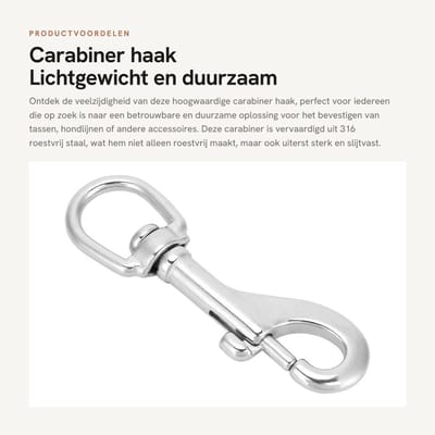 Dailygoods- Karabijnhaak 316 Roestvrij Staal - Draaibare Clip - Duikhaak - Multifunctioneel - Slijtvast - Lichtgewicht Ontwerp - Haak