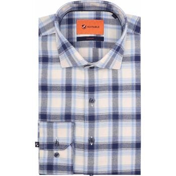 Suitable Overhemd Widespread Flanel Ruiten Blauw - Maat 38 - Heren - Casual Shirt