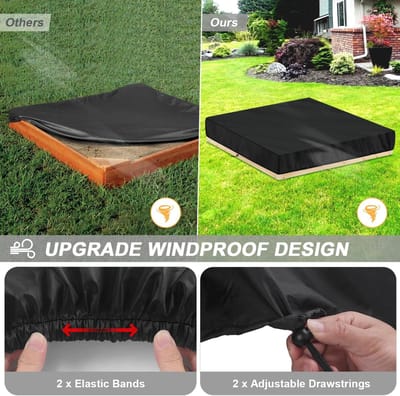 Zandbakhoes Vierkante Hoes voor Zandbakken, 420D Oxford Zandbakafdekking Zandbak Afdekzeil voor Zwembad, Waterdichte Zwembadhoes Afdekking vor Zandbak met Trekkoord, 120x120x20cm