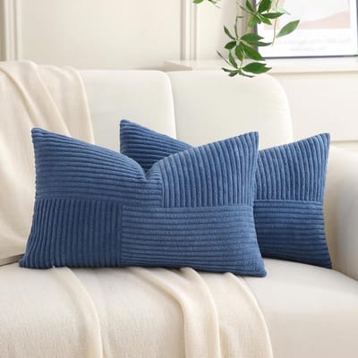 Kussenhoezen Set - Decoratieve Kussens - Bank en Bed - Trendy Patchwork Design - 40x80 cm - Blauw Denim