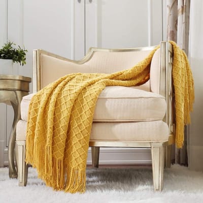 Gehaakte Decoratieve Deken voor Bank, Stoel en Bed, Zacht en Warm voor Lente en Zomer (50"x60" Mosterdgeel)