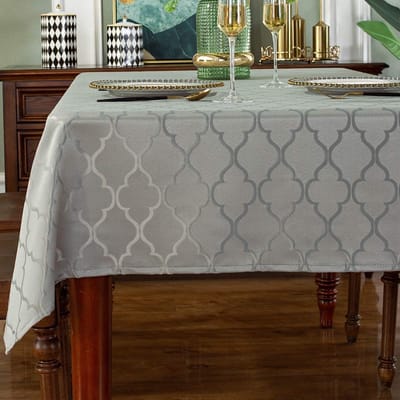 Bloemen Jacquard Tafelkleed – Rechthoekig en Morsbestendig voor Keuken en Eetkamer (Grijs)