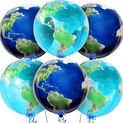 6 stuks folie ballonnen wereldbol donkerblauw en lichtblauw 56 cm