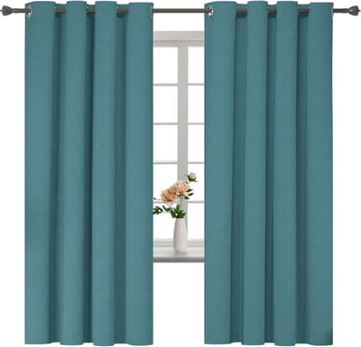 100% Verduisterend Linnen Effect Gordijnen Set Van 2, 140x175cm, Thermisch Isolerend Koud En Warm Gordijn Met Ringen, Thermogordijnen Voor Slaapkamer Woonkamer, Groen