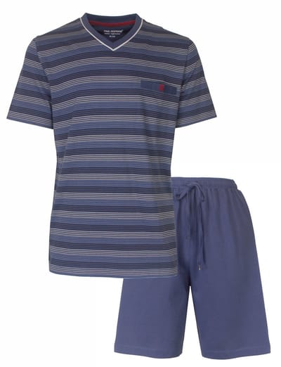 Paul Hopkins Heren Shortama - Strepen dessin - V Hals - Blauw - Maat S