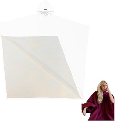 Draagbare deken met capuchon, extra lange cape met capuchon in punkstijl (maat voor volwassenen), ultrazachte en warme unisex cape, geschikt voor ontspanning thuis en buitenactiviteiten - wit