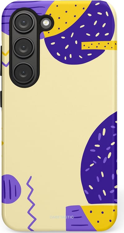 Casetastic hoesje geschikt voor Samsung Galaxy S23 - Dubbellaagse bescherming - Geo zigzag - Fashion Case - Crème Blauw Geel