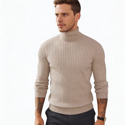Aansluitende Coltrui Heren - Beige - Trui - Sweater - Wit - Maat S