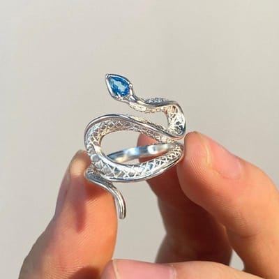 Huitan Bague Ouverte Forme Serpent Bijoux de Fête pour Femmes avec Zirconia Bleu Vif Couleur Tendance Accessoires de Doigt Ajustables resizable gray