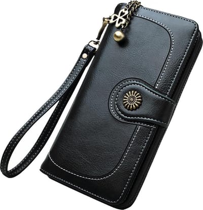 ZILOU® Dames Portemonnee Leer - Telefoonvak - tot 26 Pasjes - Ritsvak - voor Munt- en Briefgeld - Zwart