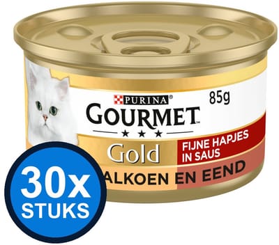 30x Gourmet - Gold Fijne Hapjes Kalkoen & Eend - Kattenvoer Natvoer - 85g