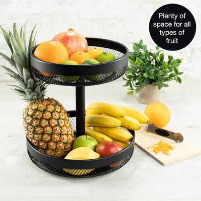 Famanu – Grote fruitmand zwart metaal Ø 30 cm – moderne fruitschaal voor fruit, groente en brood