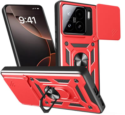 MobyDefend Hoesje - Geschikt voor Xiaomi 15 - Pantsercase Met Draaibare Ring - Rood