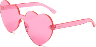 KIMU® Hartjes Zonnebril Roze Groot - Roze Glazen - Grote Zonnebril Transparant Montuurloos Hippie Influencer Vintage Love Pride Burning Man Festival