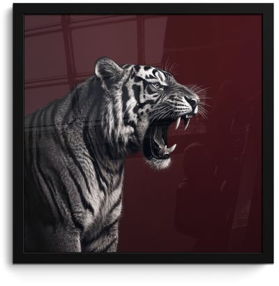 Poster in lijst - Fotolijst 40x40 cm - Posters - Tijger - Brult - Bordeaux - Posterlijst zwart - Decoratie - Wanddecoratie woonkamer - Muurdecoratie slaapkamer