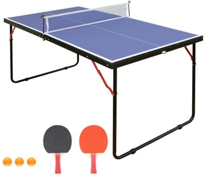 Opvouwbaar Tafeltennistafel 137,17x76,2x68,58cm Met Net En Racket Set Blauw MDF Voor Binnen Buiten Gebruik Geschikt Voor Kinderen En Volwassenen