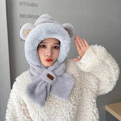 Chapeaux Écharpes d'hiver pour hommes et femmes Chapeaux une pièce Chapeaux en peluche mignons et polyvalents avec polaire épaisse Chapeaux coupe-vent et chauds pour la protection contre le froid et le vent white
