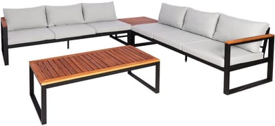 Tuinset MCW-L26, tuinlounge, loungeset, zitgroep, bank, aluminium en acaciahout, MVG-gecertificeerd ~ lichtgrijs