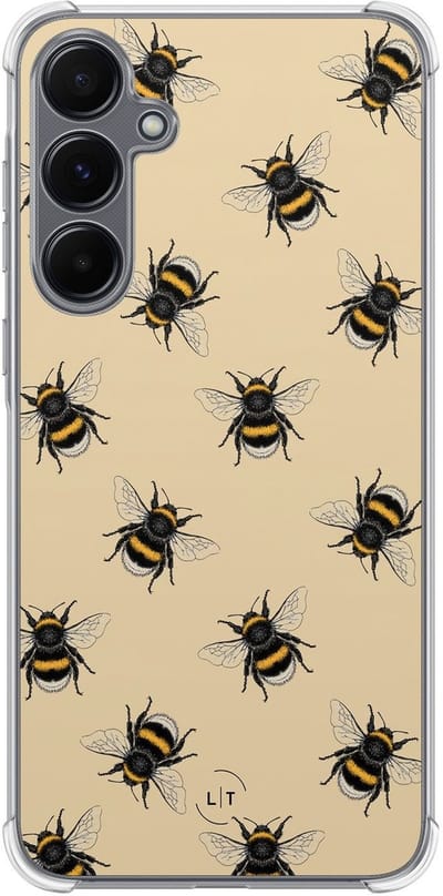 Shockproof hoesje - Geschikt voor Samsung Galaxy A15 - Bijen print - Extra sterke case - TPU/polycarbonaat - Print / Illustratie - Geel, Transparant