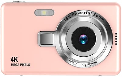 Ynkkvre - 4K Ultra HD CCD Digitale Camera - Digitale Camera - Fototoestel - Fotocamera - Mini Compacte Point-and-Shoot Camera - 96 Megapixel resolutie - 16x digitale zoom - 2,4-inch IPS-scherm - Full HD 1080p video - Roze