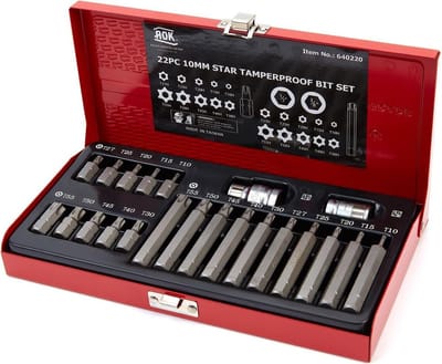 AOK 22 Delige Slagvaste Professionele Torx bitset met 3/8” en ½” Adapter