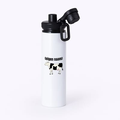Hacebo® - koe met eigen naam waterfles met draaidop zwart - Koe - boeren - iemand die houdt van koeien - verjaardag - cadeau - kado - water fles - 850ML