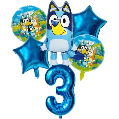 6 stuks Familie Bluey Aluminium Ballon Cartoon Bingo Activiteit Speelgoed Blauw Gouden Ster Ballon Decor Verzameling Verjaardag Viering Baby Douche Benodigdheden As Picture