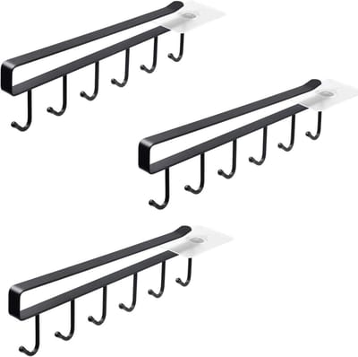 Famanu – Mokhaken set van 3 stuks voor onder kast, multifunctionele ophanghaak voor keukengerei, zwart