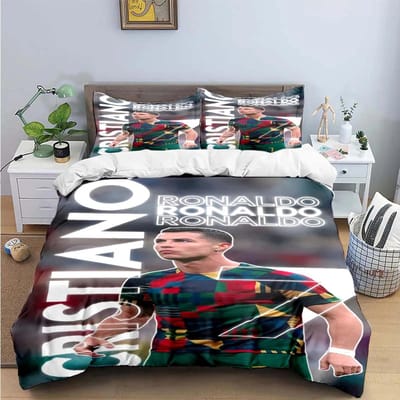 Mode Voetbalster M-Messi R-Ronaldo Print Beddengoed Set Dekbedovertrek Dekbed Bed Jeugd Kinderen Meisjes Jongens Luxe Cadeau EU Single(135*200cm)3pcs
