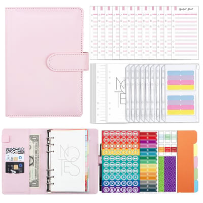 Budgetplanner met Geldmapjes – A6 Budget Binder – Huishoudboekje met 8 Enveloppen, Stickers & Budgetbladen – PU Lederen Planner – Spaarmap – Financiële Organizer – Voor Besparen, Sparen & Overzicht – Kasboek – Roze
