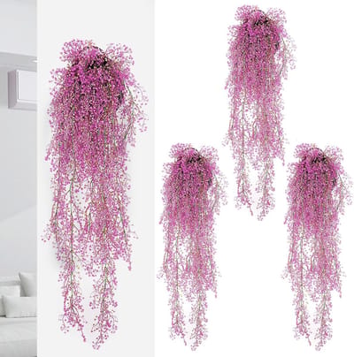 4 stuks kunstbloemen hangend 85 cm kunstplant hangend kunststof bloemen hangend voor muur balkon tuin bruiloft binnen buiten decoratie (roos)