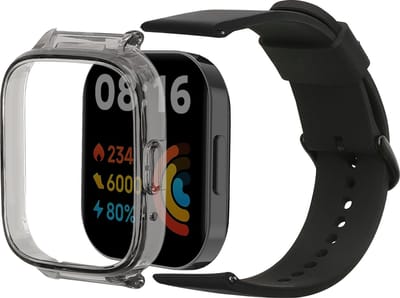 kwmobile smartwatch bandje geschikt voor Xiaomi Redmi Watch 3 Active band - Met schermrand sporthorloge bescherming - Silicone en kunststof in zwart