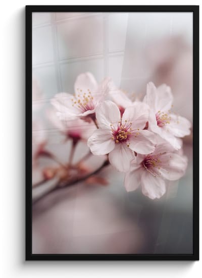 Poster in lijst - Fotolijst 60x90 cm - Posters - Bloesems - Meeldraden - Geel - Wazig - Posterlijst zwart - Decoratie - Wanddecoratie woonkamer - Muurdecoratie slaapkamer