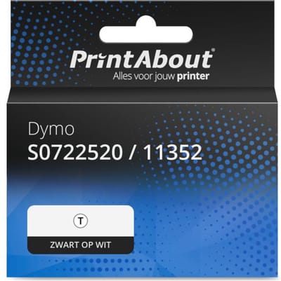 PrintAbout huismerk Etiket S0722520 / 11352  (+ chip labelwriter 5..) Zwart op wit Geschikt voor Dymo